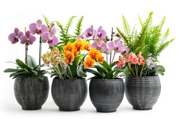 Fototapeta premium A collection of potted orchid plants arranged together,