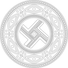 Native American vector round contour pattern. Geometric shapes in a circle. National ornament of the peoples of America, Maya, Aztecs, Incas. Template for stained glas