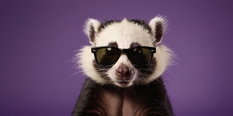 Fototapeta premium Skunk with Sunglasses on a Solid Background, Featuring Ample Copy Space 