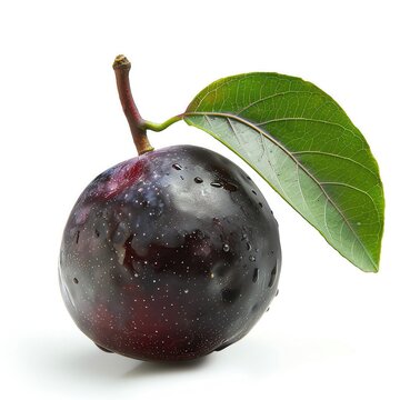 A ripe, juicy phalsa with a green leaf, isolated on a white background
