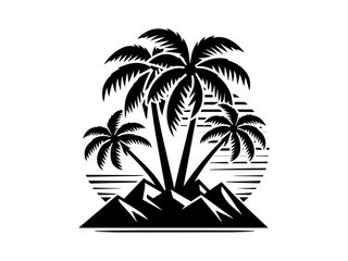 palm tree silhouette vector illustration. palm trees and sunrise vector silhouette. tropical landscape and mountains black, very peri vector illustration