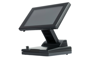 Modern touch screen point of sale terminal isolated white background, transparent background.