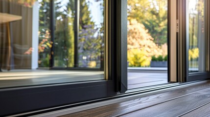 Close up image of aluminum frame sliding patio door system