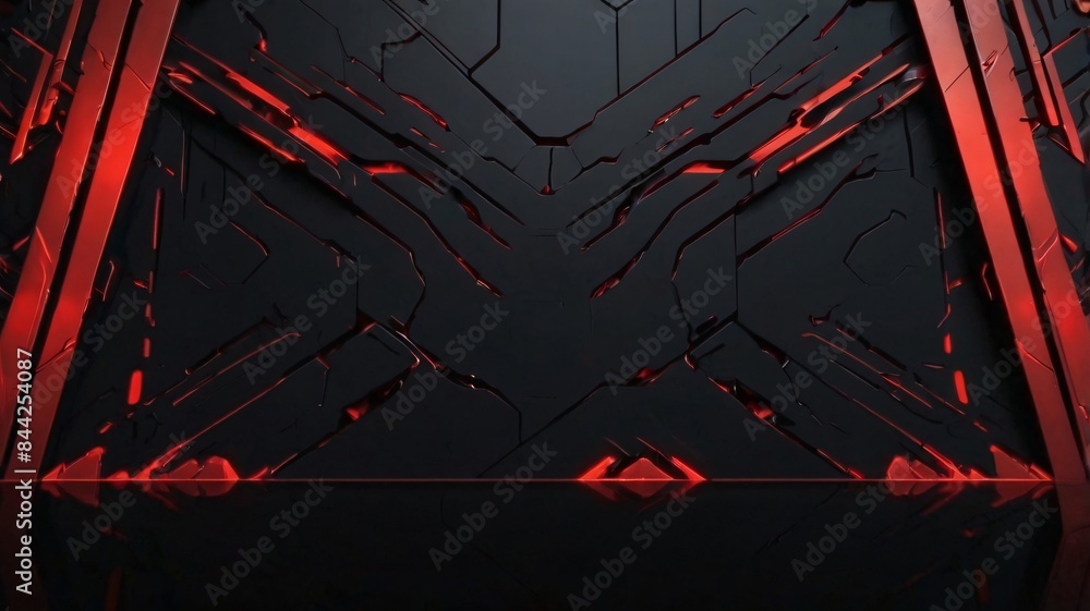 Wall mural Black and red abstract gaming background Generative Ai.