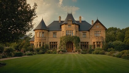Beautiful modern farmhouse style luxury home exterior at twilight.