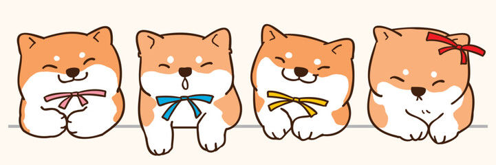 Vector Illustration of Cartoon Shiba Inu Dog Head Characters on Isolated Background
