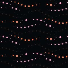 Waved dotted lines seamless patterns with variated width circles on black background color pattern vector. Abstract texture design