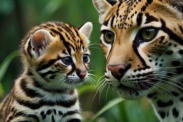 portrait of a Serval  and baby 