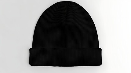 A plain black  mockup beanie hat isolated on a white background for versatile casual wear. 