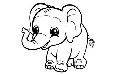 Naklejka premium Black and white image showcasing a cute elephant calf illustration in a cartoon style