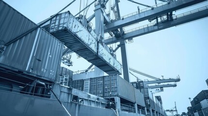 Container being loaded onto a shipping ship side view Efficient cargo loading digital tone Monochromatic Color Scheme