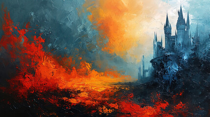 castle on the mountain oil painting on canvas