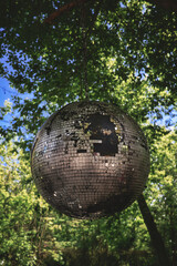 Discokugel - Disco Ball - Silver - Hanging - Outdoor - Concept - Background - Party - Glittering -...