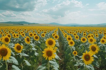Obraz premium A panoramic view of a sunflower farm