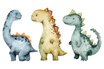 Set of watercolor cute little dinosaur pastel colorful vector illustration, for kids book,wallpaper, coloring book