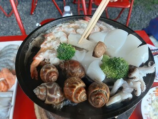 Seafood Medley Sizzling on a Hot Plate