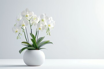 A potted orchid plant serving as the centerpiece of a dining table or living room