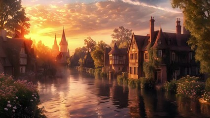 A peaceful river runs through the town its waters reflecting the shimmering magical buildings and providing a serene escape for residents.