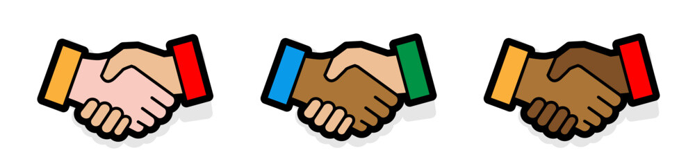 Set of Handshake icons with different skin colors	