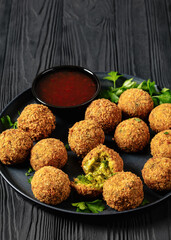 fried broccoli cheese balls with sweet chili sauce