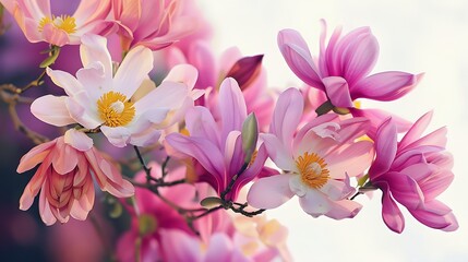 A beautiful close-up of delicate pink and white magnolia blossoms against a soft background.