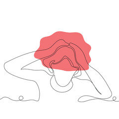 Sketch problem concept minimal man emotion stress headache drawing line art. Male unhappy depress hand drawn continuous line concept with white ioslated background. Abstract,vector,illustration.