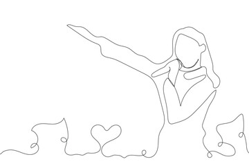 Sketch lifestyle concept minimal girl woman sing a song music drawing line art. Female song music superstar voice with white ioslated background. Abstract,vector,illustration.