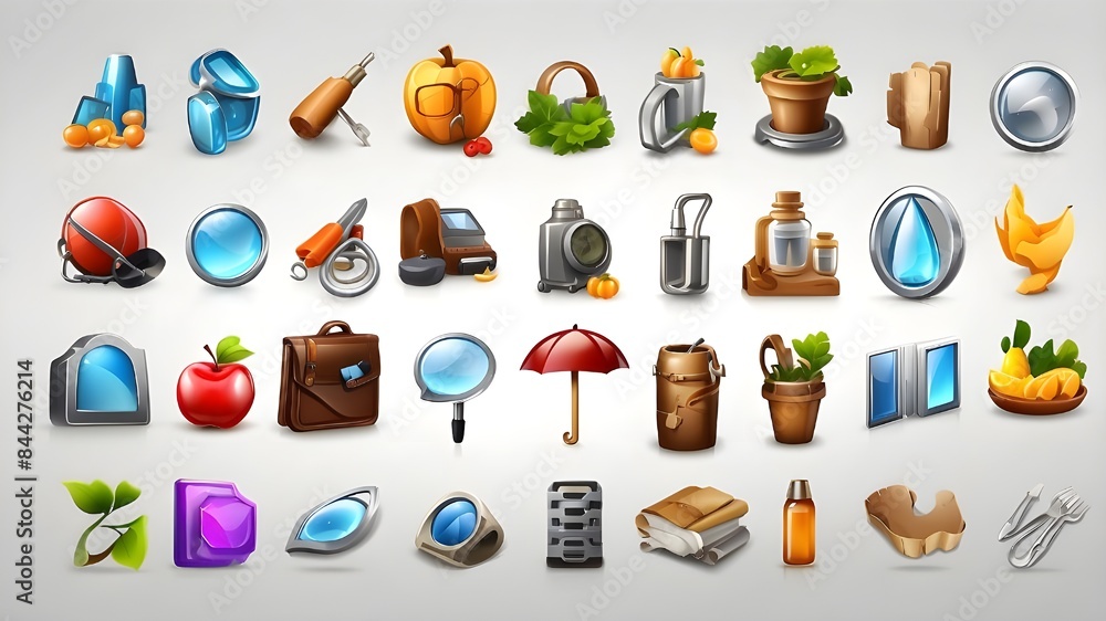 Poster once the icons are rendered, isolate each icon on a transparent png background. use the appropriate 