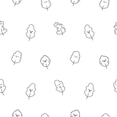 Fototapeta premium Funny kawaii leaf cartoon character. Seamless pattern. Coloring Page. Cute nature plant. Hand drawn style. Vector drawing. Design ornaments.