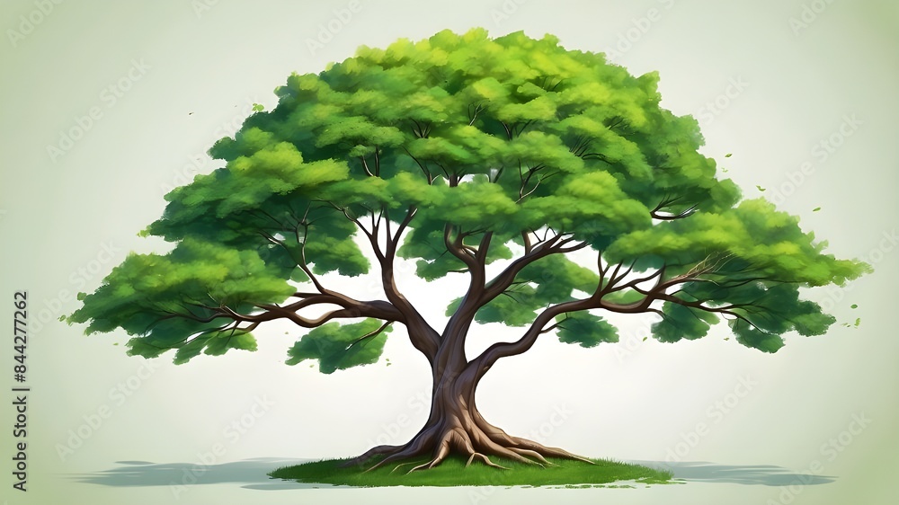 Poster illustrate a sturdy tree with a thick trunk and branches extending upward and outward. use vibrant g
