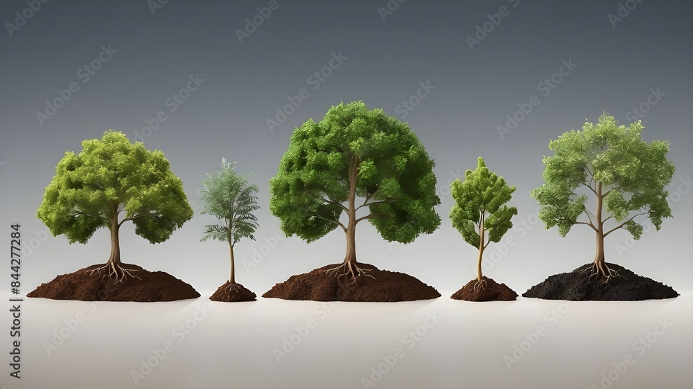 Poster illustrate the tree at different stages of growth to represent the progression of wealth accumulatio