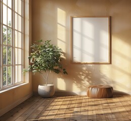 Room with Large Windows and Blank Canvas