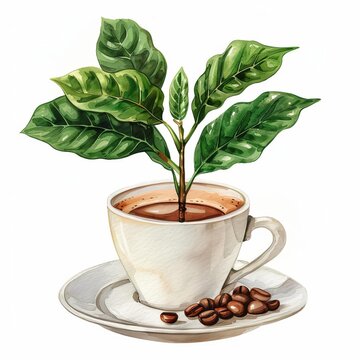 a Coffee Plant clipart, drink and coffee element,watercolor illustratior, isolated on white background