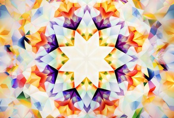 Vibrant abstract geometric kaleidoscope pattern with colorful shapes creating a mesmerizing and intricate symmetrical design.