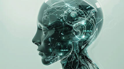 A woman's head with a computer chip in it