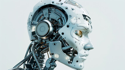 Fototapeta premium A robot head with a pair of headphones on its head