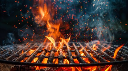 Fototapeta premium Barbecue Grill with Intense Fire