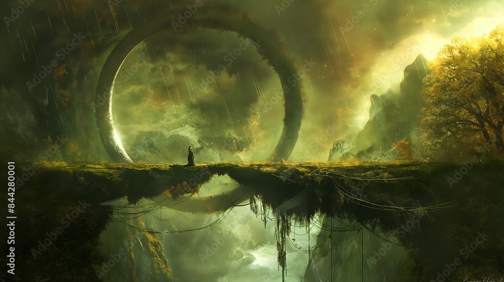 Poster 5. depict a surreal landscape where a radiant bridge of light serves as a striking focal point, brid