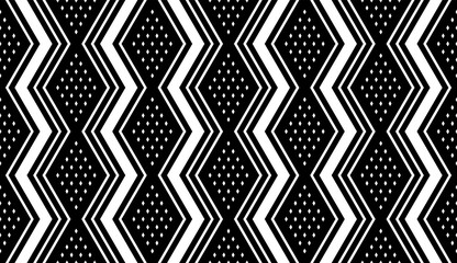 Seamless Geometric Zigzag and Diamonds Black and White Pattern.