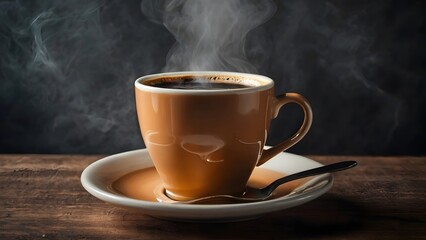 Steaming cup of coffee in a photochromatic effect