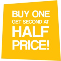 Buy One Get Second At Half Price. Business theme. Yellow shape. 