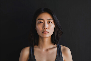 Naklejka premium a woman with a black top and a black background