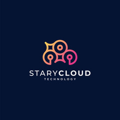 collection of technologically advanced data and storage center logos with clouds, stars and circuits