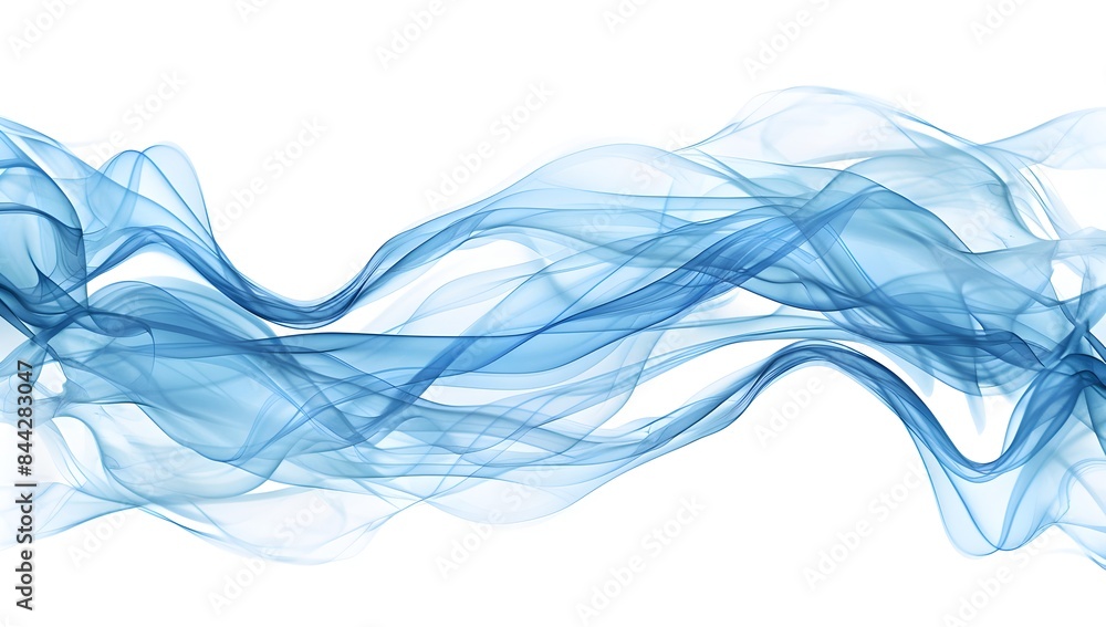 Poster abstract blue wave on a white background, a fluid design in the minimalistic style with transparent 