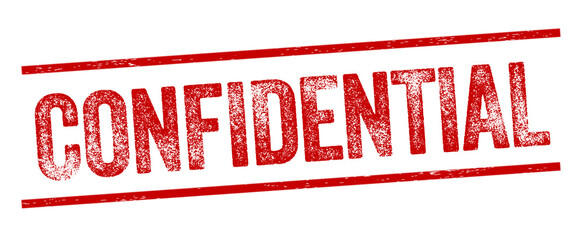 Confidential Red Watermark Stamp isolated on transparent background. Text caption between parallel lines with grunge design style. 