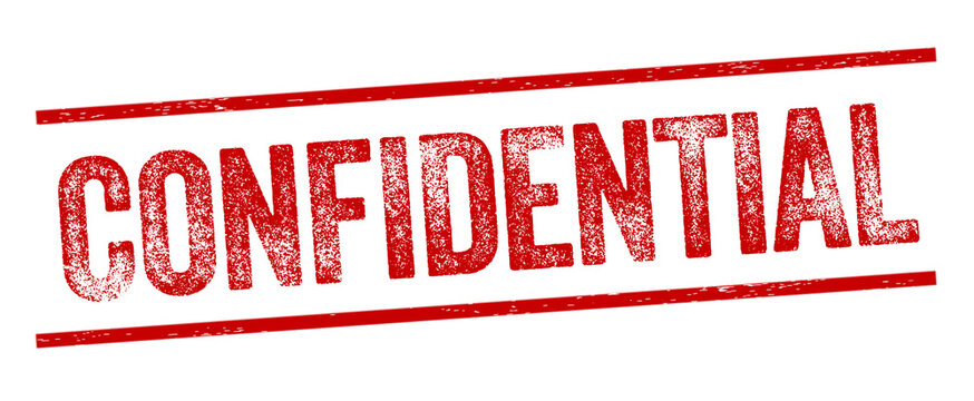 Confidential Red Watermark Stamp isolated on transparent background. Text caption between parallel lines with grunge design style. 