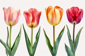 Naklejka premium Collection of bough spring tulip blooms on a white background.