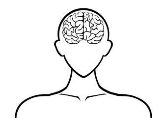 人間の右脳と左脳の線画イラスト