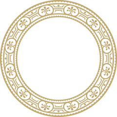Vector round gold border, frame, Pompeii ring. Circle Neopolitan ornament. Art of Ancient Rome
