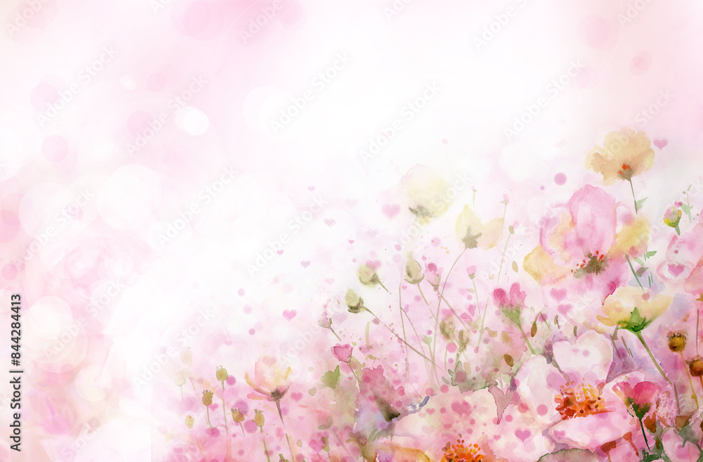 Wall mural floral pink background. watercolor flowers. illustration.